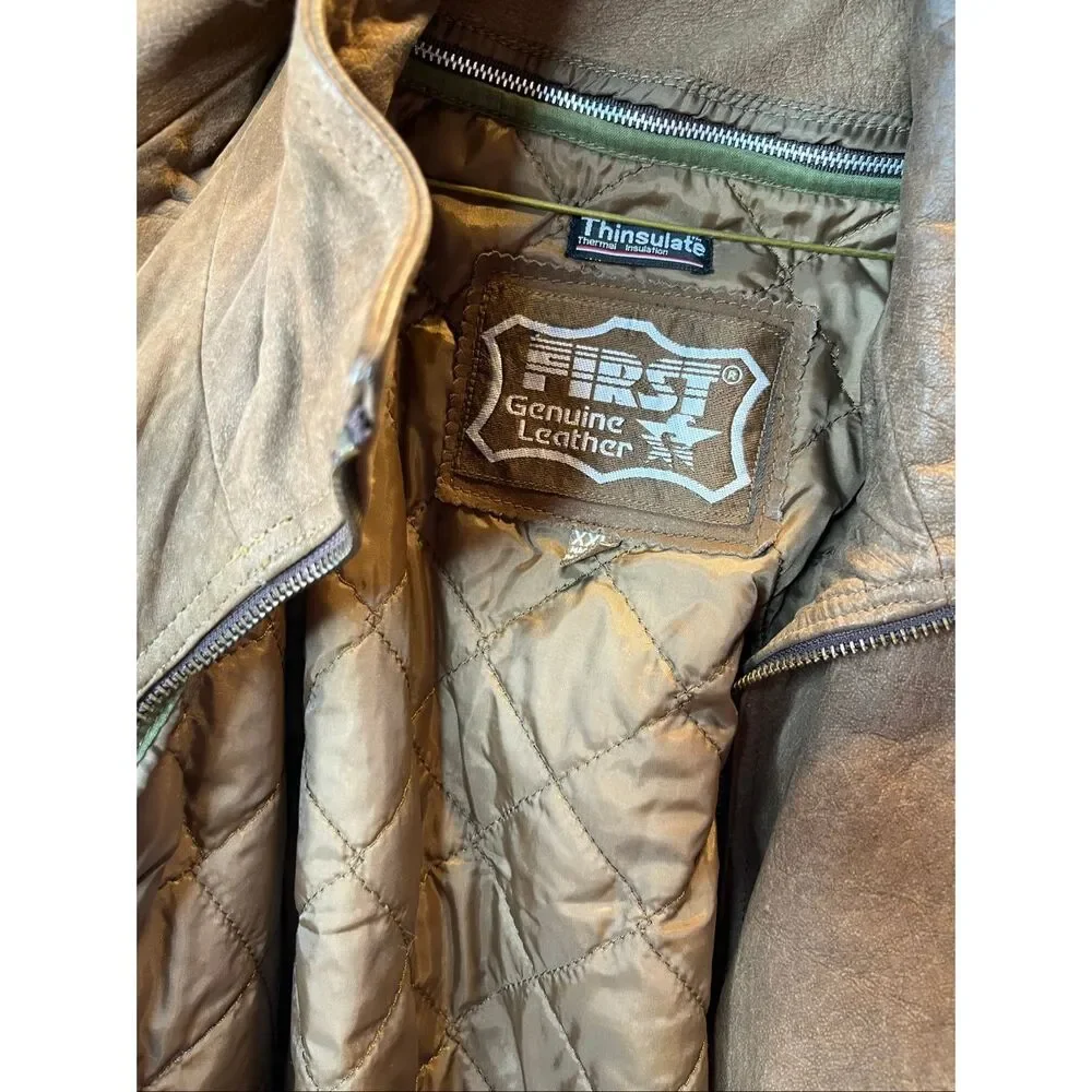 First genuine leather | brown leather bomber jacket with removable lining